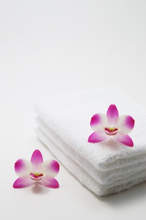 Orchids and towels                           の写真素材