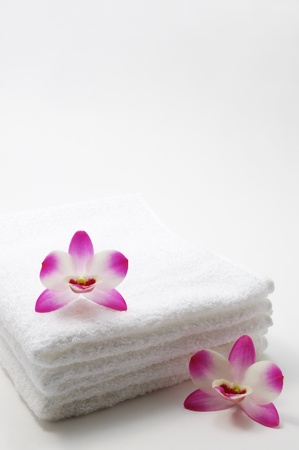 Orchids and towels                              の写真素材