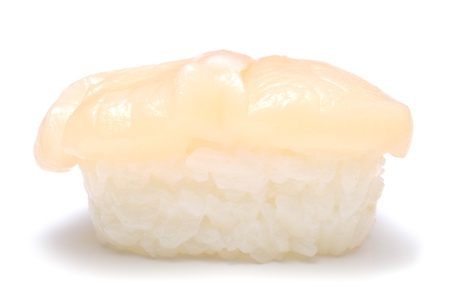 closeup of a scallop sushiの写真素材