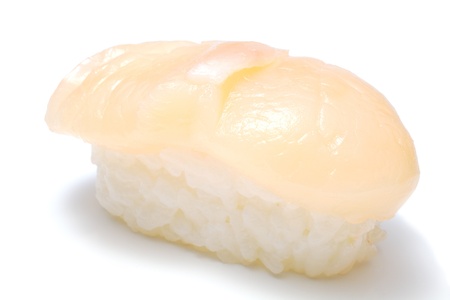 closeup of a scallop sushiの写真素材