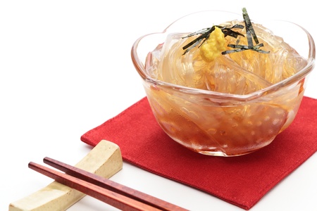 Japnese cuisine, Gelidium jelly Tokoroten with chopsticksの写真素材