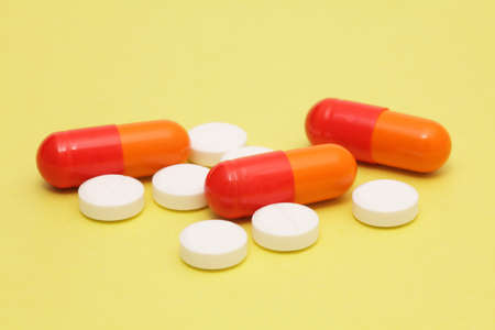 Colorful pills on white backgroundの写真素材