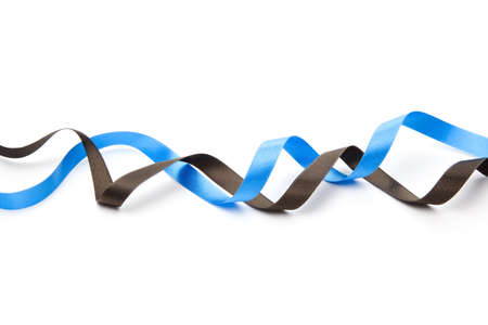 Blue and brown ribbon on white backgroundの写真素材
