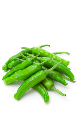 Shishito green pepper on white backgroundの写真素材