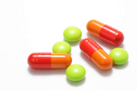 Colorful pills on white backgroundの写真素材