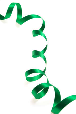 Green ribbon on white backgroundの写真素材