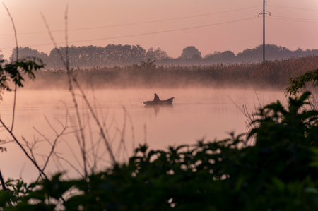 Fishing boat on the river in the morning,Thailand.の写真素材