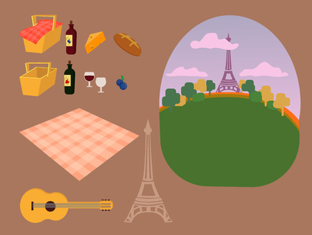 vector set constructor for a picnic in Parisのイラスト素材