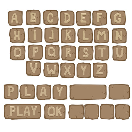 Font on rock tablet prehistoric design, stone age, vectorのイラスト素材