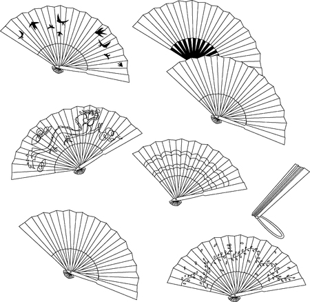 Collection of handheld fan  isolated on a white background.  Vector illustration.のイラスト素材