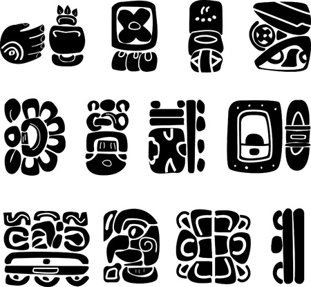 Symbols of the maya ethnic logos of southern america, indian drawings, mexico logoのイラスト素材