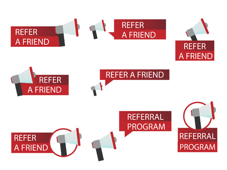 Set of Red vector referral badges with megaphoneのイラスト素材