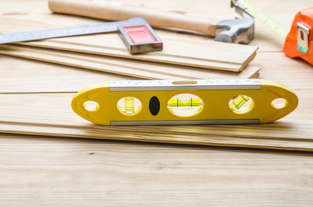 working tools on a wooden tableの写真素材