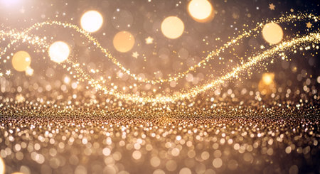 Abstract gold glitter bokeh background. Christmas and New Year concept.の素材