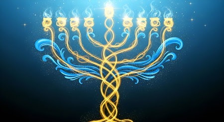 Illustration of Hanukkah background with menorah (traditional candelabra)の素材