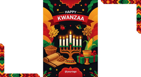 Happy Hanukkah horizontal banner with traditional symbols vector illustration.の素材