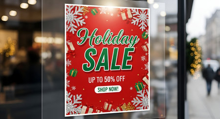 Christmas sale banner on the wall of a shop window, 3d renderingの素材