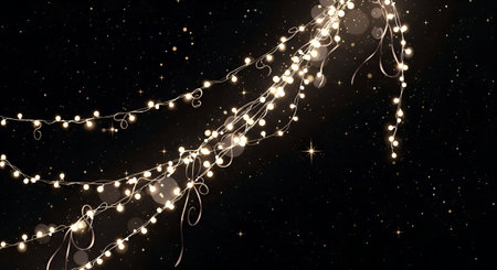 Christmas lights on a black background. Glowing garland. Vector illustrationの素材
