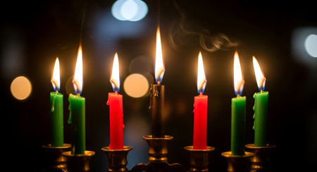 Candles in a candelabrum for Hanukkahの素材