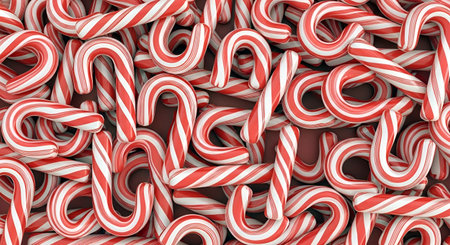 3d rendering of red and white christmas candy canes backgroundの素材