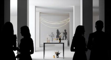 Interior of a luxury hotel reception with people silhouettes. 3d renderingの素材
