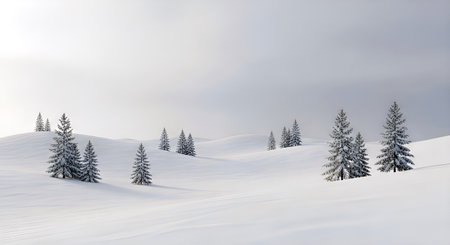 Winter landscape with fir trees and snowdrifts (3d render)の素材