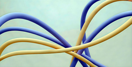 Abstract 3d illustration of colorful wavy lines on a blue backgroundの素材