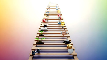 Conceptual image of a ladder to success. 3d illustrationの素材