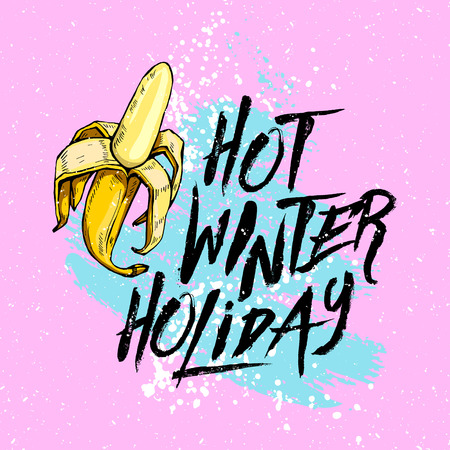 illustration hot winter holiday with banana on a blue background. Design elements. Vector graphics.のイラスト素材