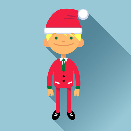 Boy, man character in New Year costume on a blue background. Marry Christmas. Vector flat cartoon illustrationのイラスト素材