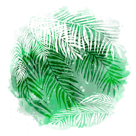 trendy green tropical background, exotic leaves, coconut palm. Vector illustration, elements for design.のイラスト素材