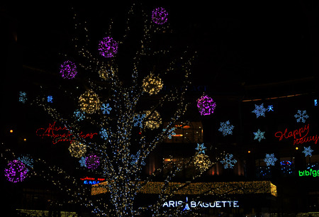 Seasonal decorations and illuminations at nightのeditorial素材