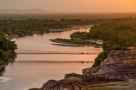 Scenic view of bridge over the riverの写真素材