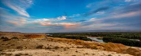 Beautiful view of forest by the riverの写真素材