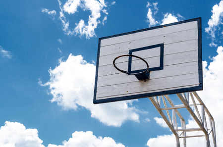 Basketball hoop with blue sky