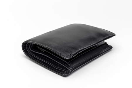 Black leather  wallet on white background