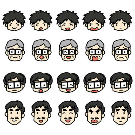 Illustrations of various facial expressions of four menの写真素材