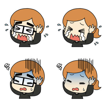 Illustration of a person holding his head and crying and a person turning paleの写真素材