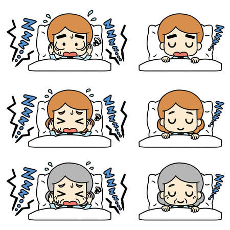 Illustrations of people who cannot sleep and those who are sleeping (with Z mark)の写真素材