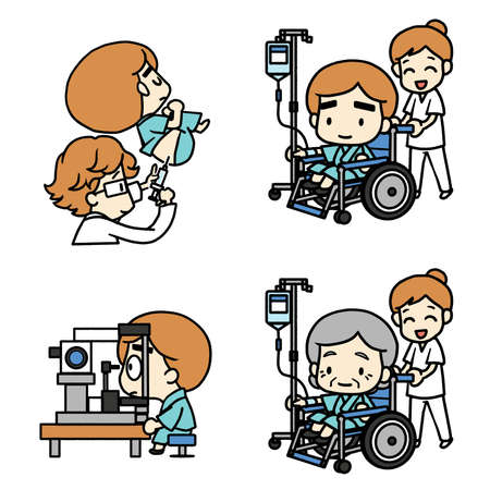 Illustrations of various physical examinations (including wheelchairs)の写真素材