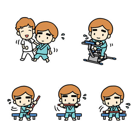 Illustrations of various rehabilitation (including stick exercises)の写真素材