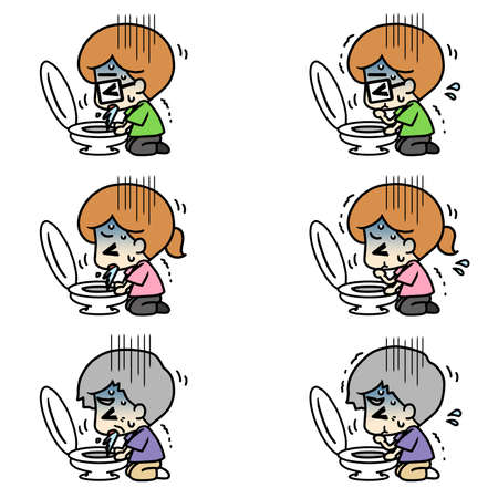 Illustration of a person vomiting in the toiletの写真素材