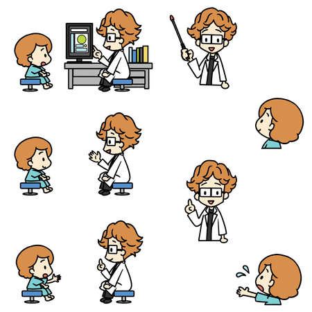 Illustration of a patient receiving an explanation from a doctor (female)の写真素材