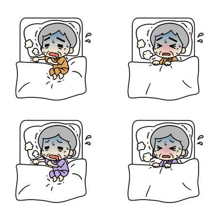 Illustration of a person sleeping due to illness. senior citizen.の写真素材