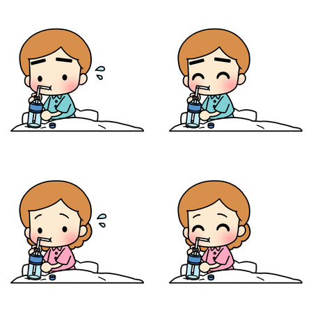 Illustration of a person drinking a drink in bed. Youth.の写真素材