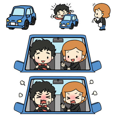 Illustration of a person who will be picked up by car. Female.の写真素材