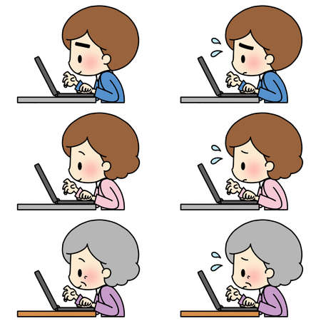 Illustration of a person who operates a personal computer. Sideways.の写真素材