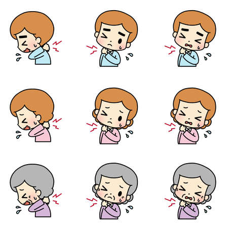 Illustration of a person suffering from neck painの写真素材