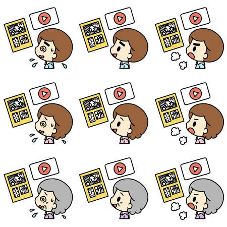 Various reactions of people watching the mediaの写真素材