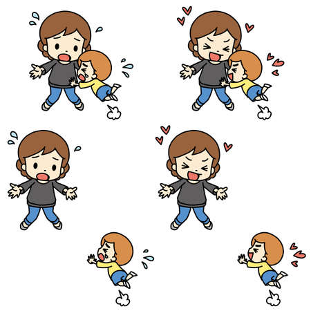 A child who jumps at his parents. hug. son.の写真素材